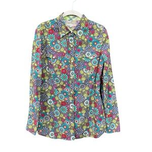 Colorful Wildflower Print Pearl Snap Western Shirt M